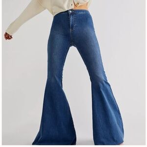 Free People Just Float On Flare High Rise Super Flare Jeans with Raw Hem